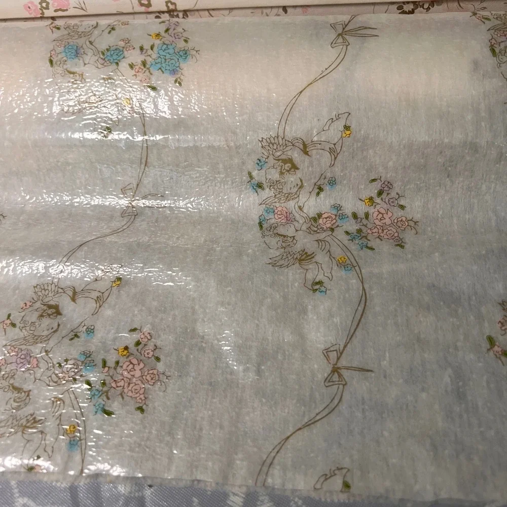 Vtg Polyfab Scented Drawer Lining Karen Carson Creations‎ Cherub Floral 108x17.5
